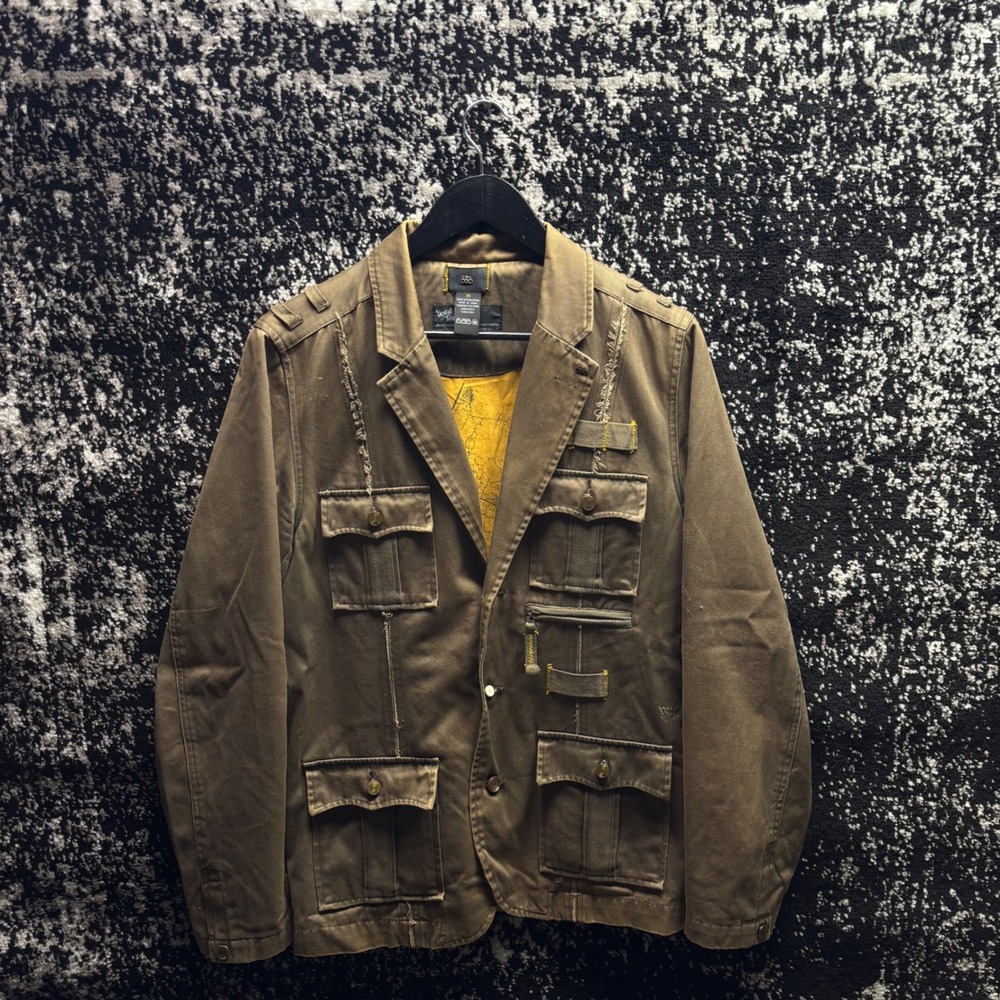 686 x Vestal Mens Distressed Utility Blazer Jacket Brown Y2K Grunge Medium